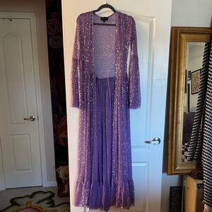Purple sequin duster with bell sleeves